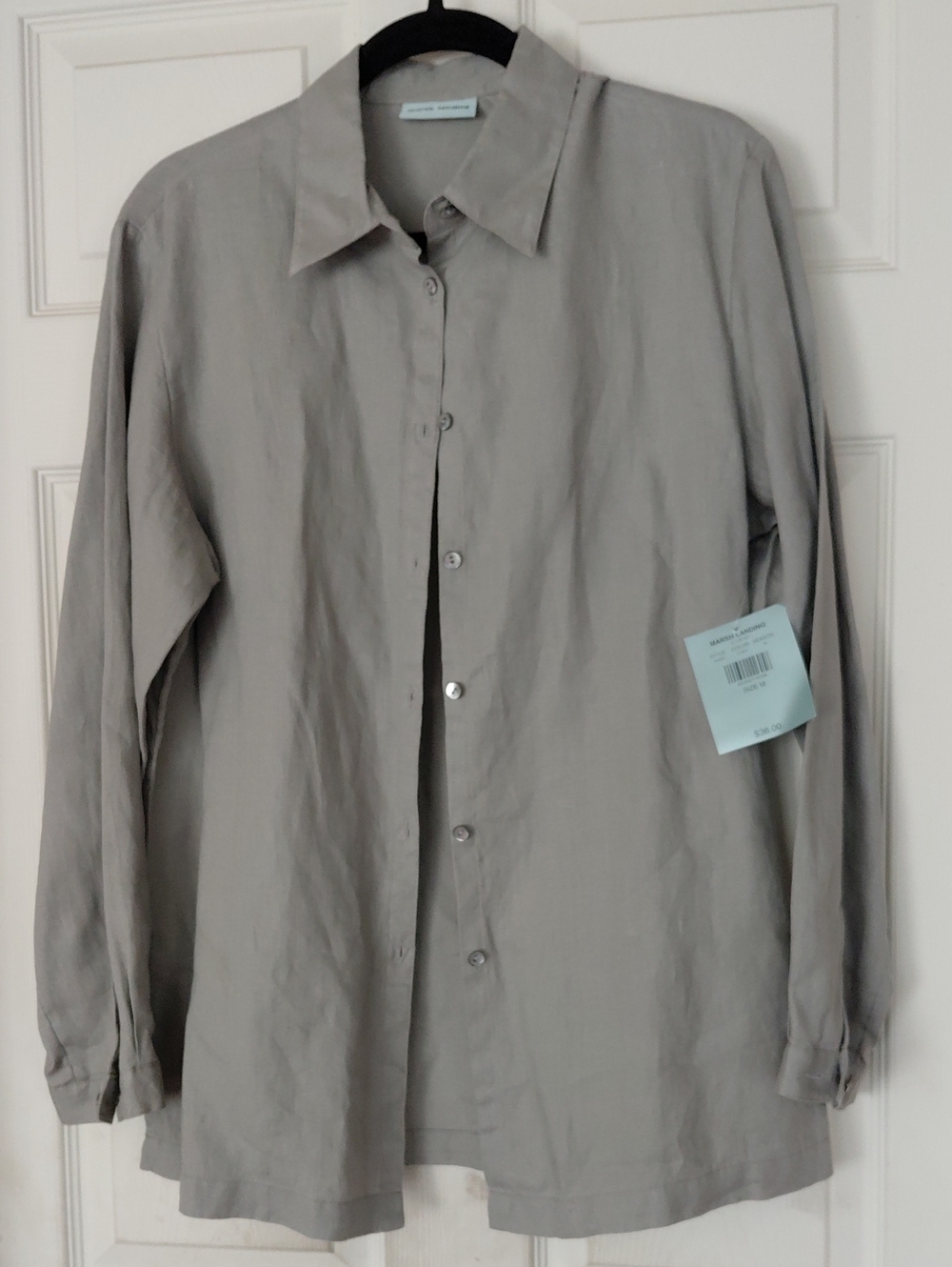 Womens Marsh Landing 100% Linen Long-Sleeve Button-Down Shirt in Light Gray MED